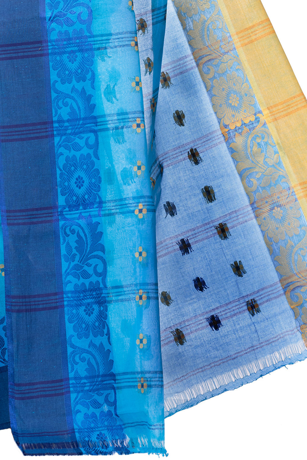 Blue Pure Cotton Ganga Jamuna_Latapar Tant Saree (652)